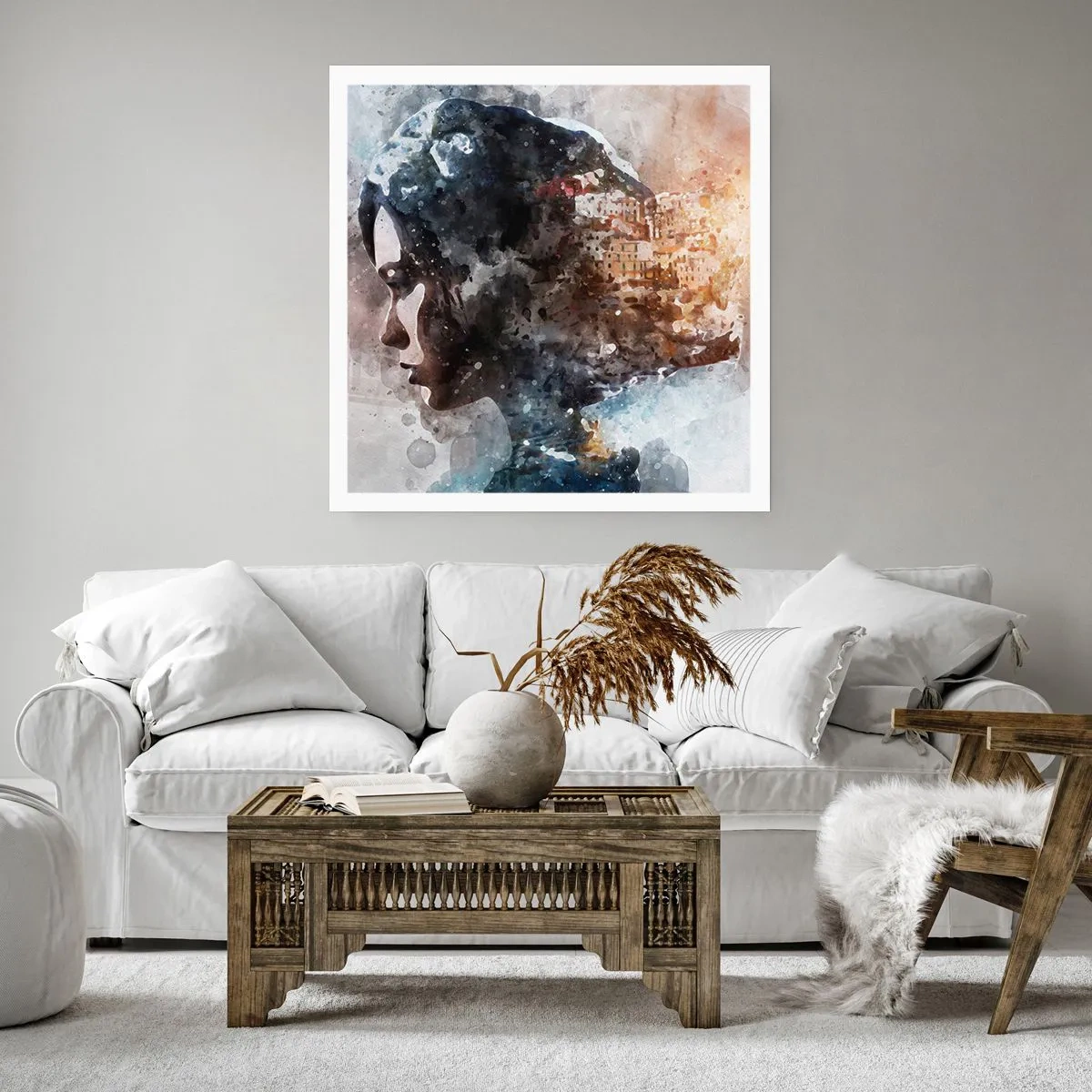 Plakát - Příběh o dívce s městem v pozadí - 60x60 cm