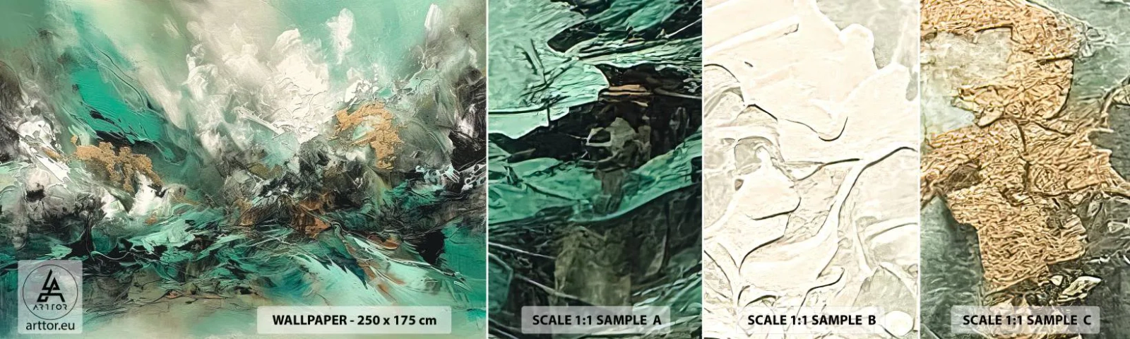 Vzor Fototapety Samolepicí Deluxe Sticker - Smaragdově černé vlnobití - Abstrakce, Kus, Malovat - 100x30 cm