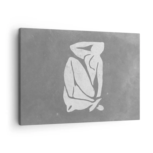 Obraz na plátně - Minimalistická silueta kresba na šedém pozadí - 70x50cm - V zádumčivosti - Moderní nástěnná dekorace do obývacího pokoje a ložnice ARTTOR