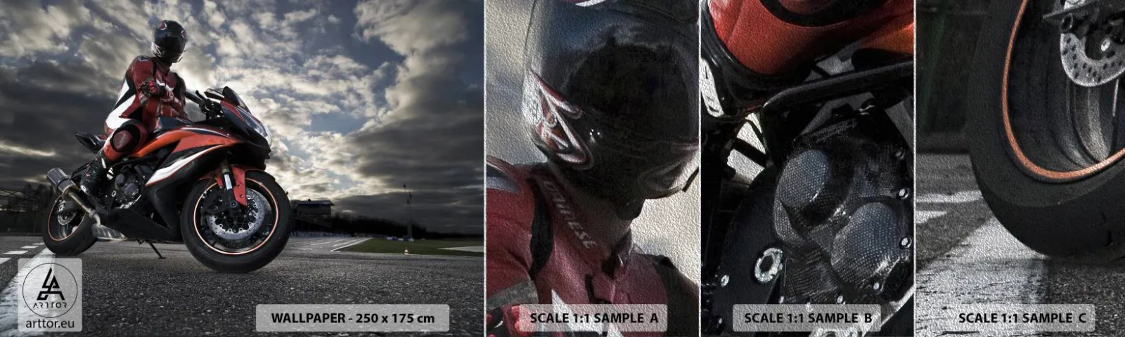 Vzor Fototapety Premium Sand - Temný jezdec - Automobilový průmysl, Motorka, Závod - 100x30 cm