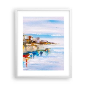 Plakát v bílém rámu - Vícebarevný městský přístav - 40x50 cm