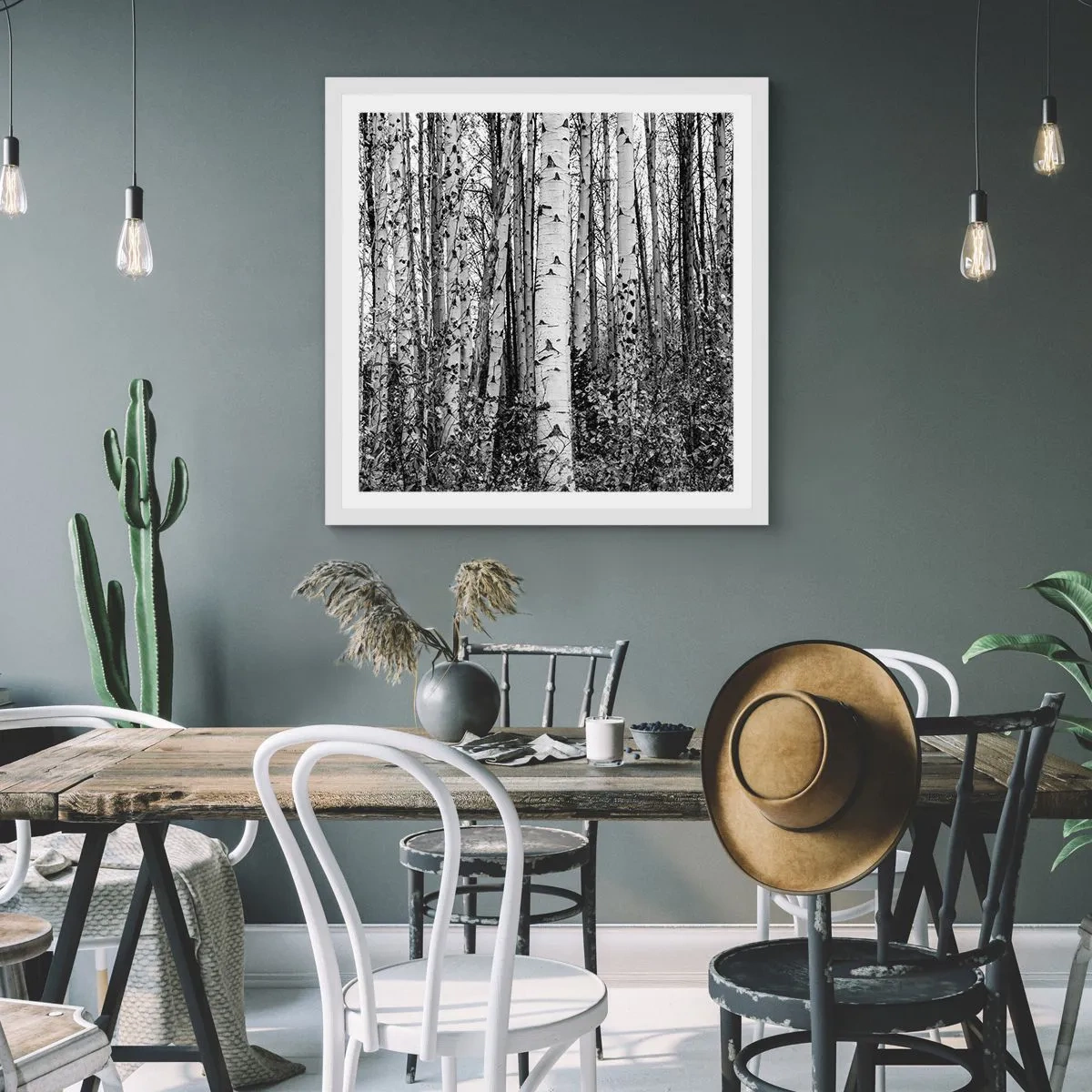 Plakát v bílém rámu - Březová kolonáda - 40x40 cm