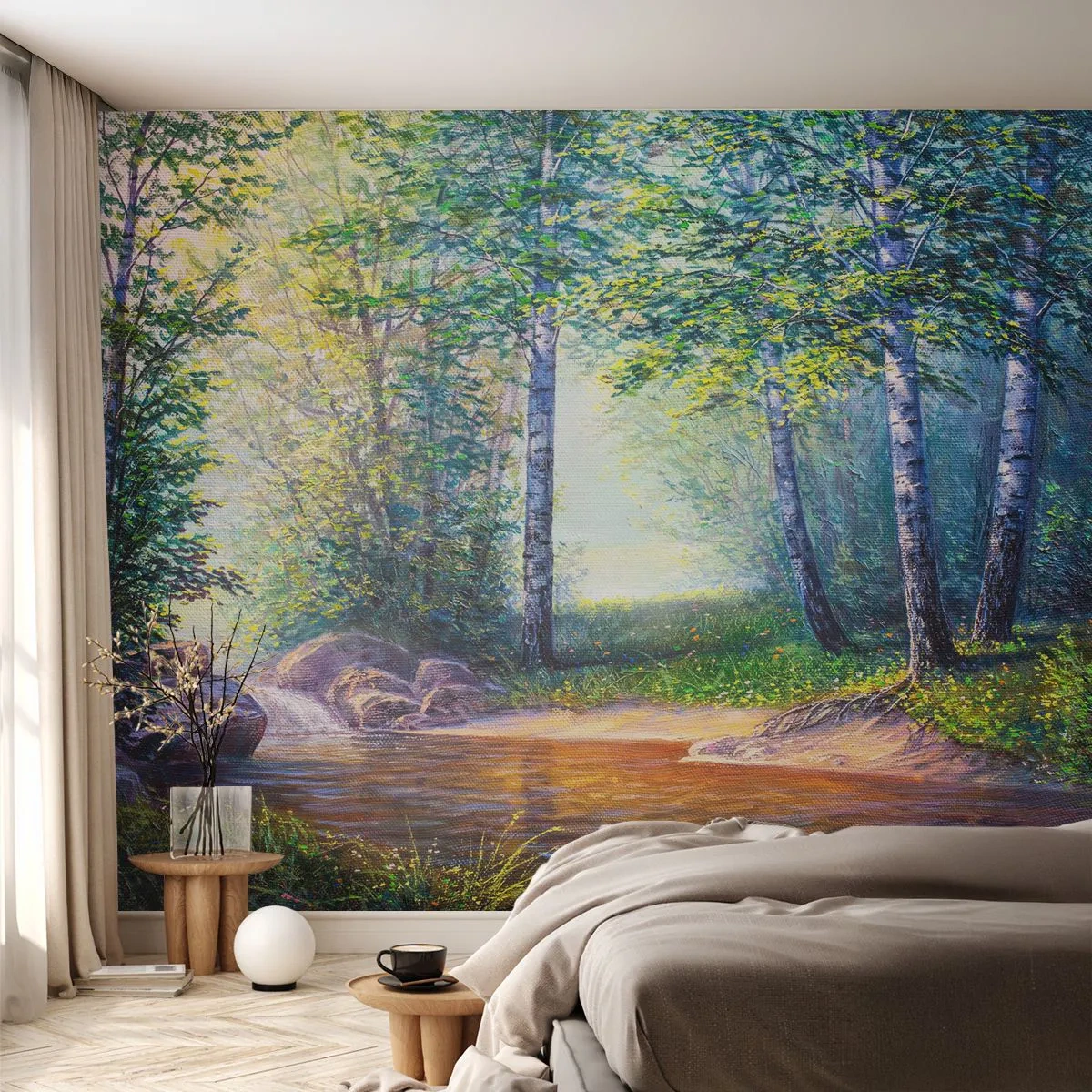 Fototapeta Samolepicí Deluxe Sticker - Scénář selanky - Krajina, Les, Řeka - 250x175 cm