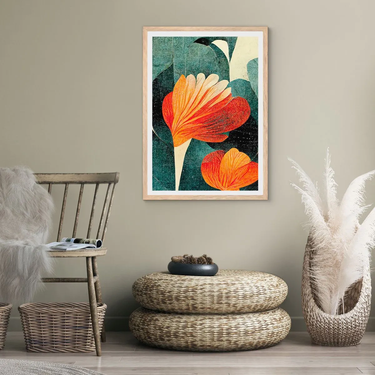 Plakát v rámu světlý dub - Tropické horko a chlad zeleně - 61x91 cm