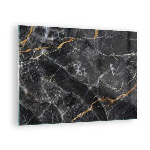 Obraz na skle - Černý a zlatý mramorový vzor s bílými žilkami - 70x50cm - Vnitřní život kamene - Moderní nástěnná dekorace do obývacího pokoje a ložnice ARTTOR