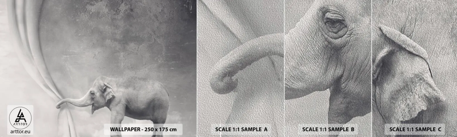 Vzor Fototapety Premium Sand - Odhalit tajemství - Abstrakce, Slon, Grafika - 100x30 cm