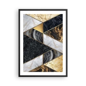 Plakát v černém rámu - Mramorová geometrie v odstínech zlaté, černé a bílé - 50x70cm - Kámen vedle kamene - Moderní nástěnná dekorace do obývacího pokoje a ložnice ARTTOR