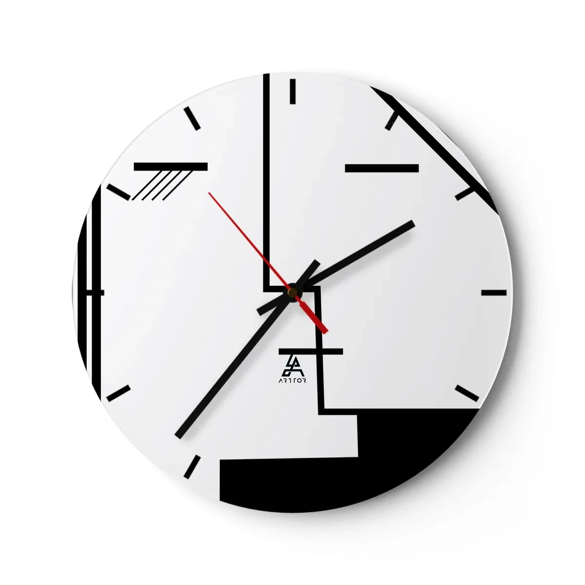 Nástěnné hodiny - Minimalistická černobílá grafika s geometrickými liniemi - 30x30cm - Prostě polibek - Moderní nástěnná dekorace do obývacího pokoje, kuchyně a ložnice ARTTOR