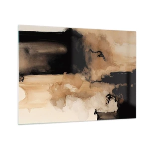Obraz na skle - Abstraktní tvar v černé a hnědé barvě na světlém pozadí - 70x50cm - Poutavá abstrakce - Moderní nástěnná dekorace do obývacího pokoje a ložnice ARTTOR