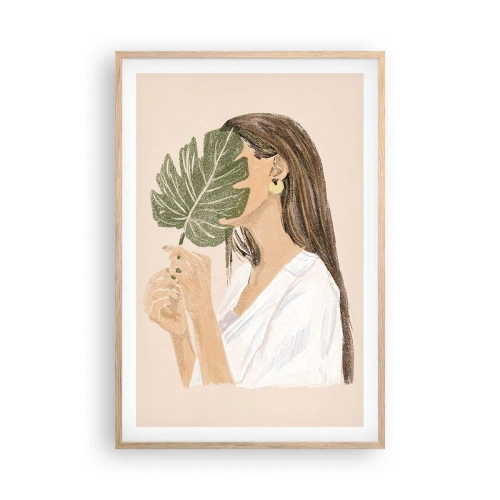 Plakát v rámu světlý dub - Tajemný portrét s vějířem - 61x91 cm