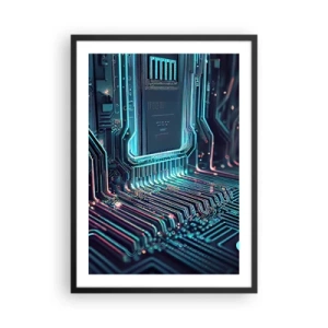 Plakát v černém rámu - Futuristická vize integrovaného obvodu - 50x70cm - Jen tak přemýšlím… - Moderní nástěnná dekorace do obývacího pokoje a ložnice ARTTOR