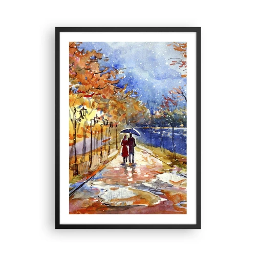 Plakát v černém rámu - Procházka v dešti mezi podzimními barvami - 50x70cm - Společně k hranici času - Moderní nástěnná dekorace do obývacího pokoje a ložnice ARTTOR