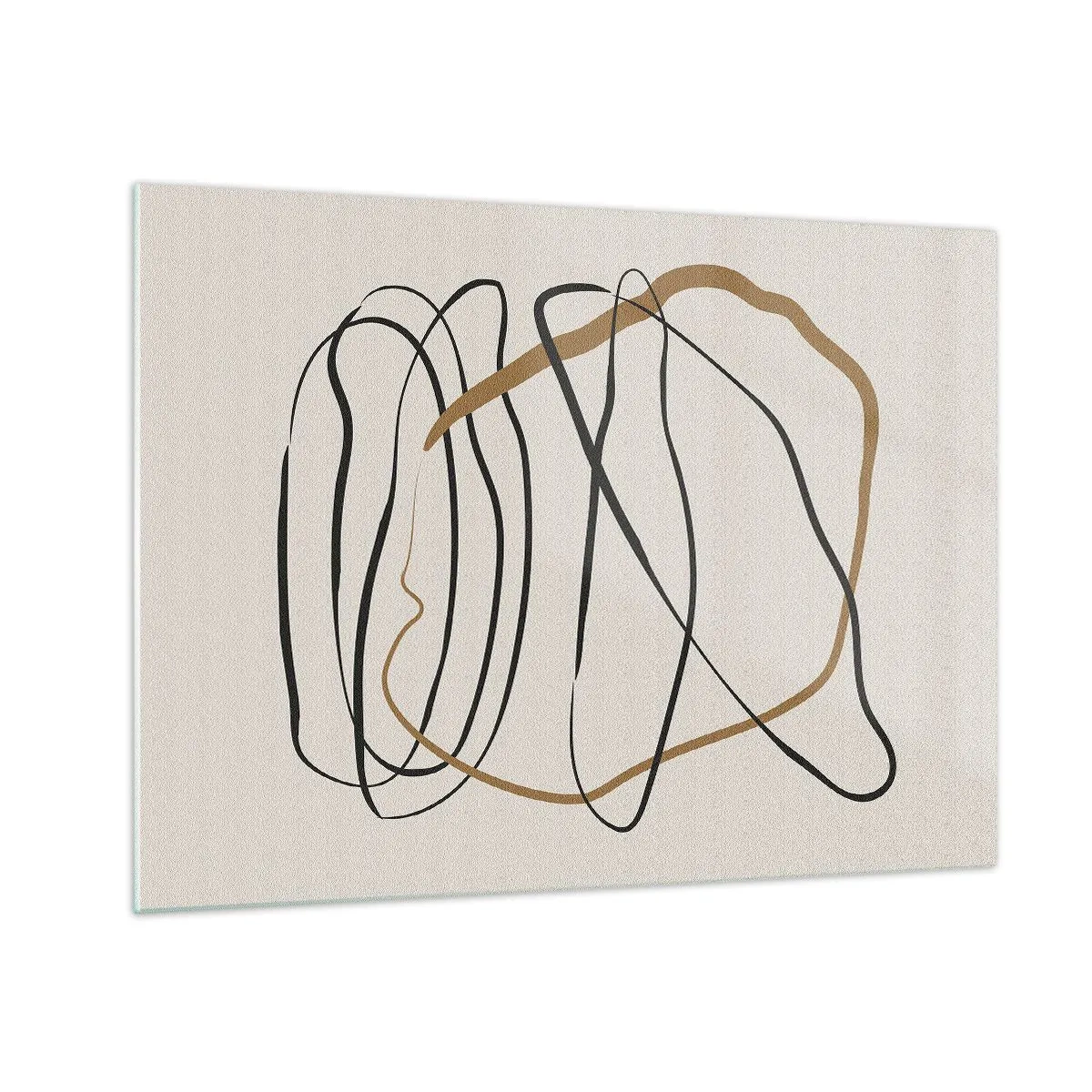 Obraz na skle - Expresivní kompozice čar v černé a hnědé barvě na světlém pozadí. - 70x50cm - Kompozice – tanec ve smyčce - Moderní nástěnná dekorace do obývacího pokoje a ložnice ARTTOR