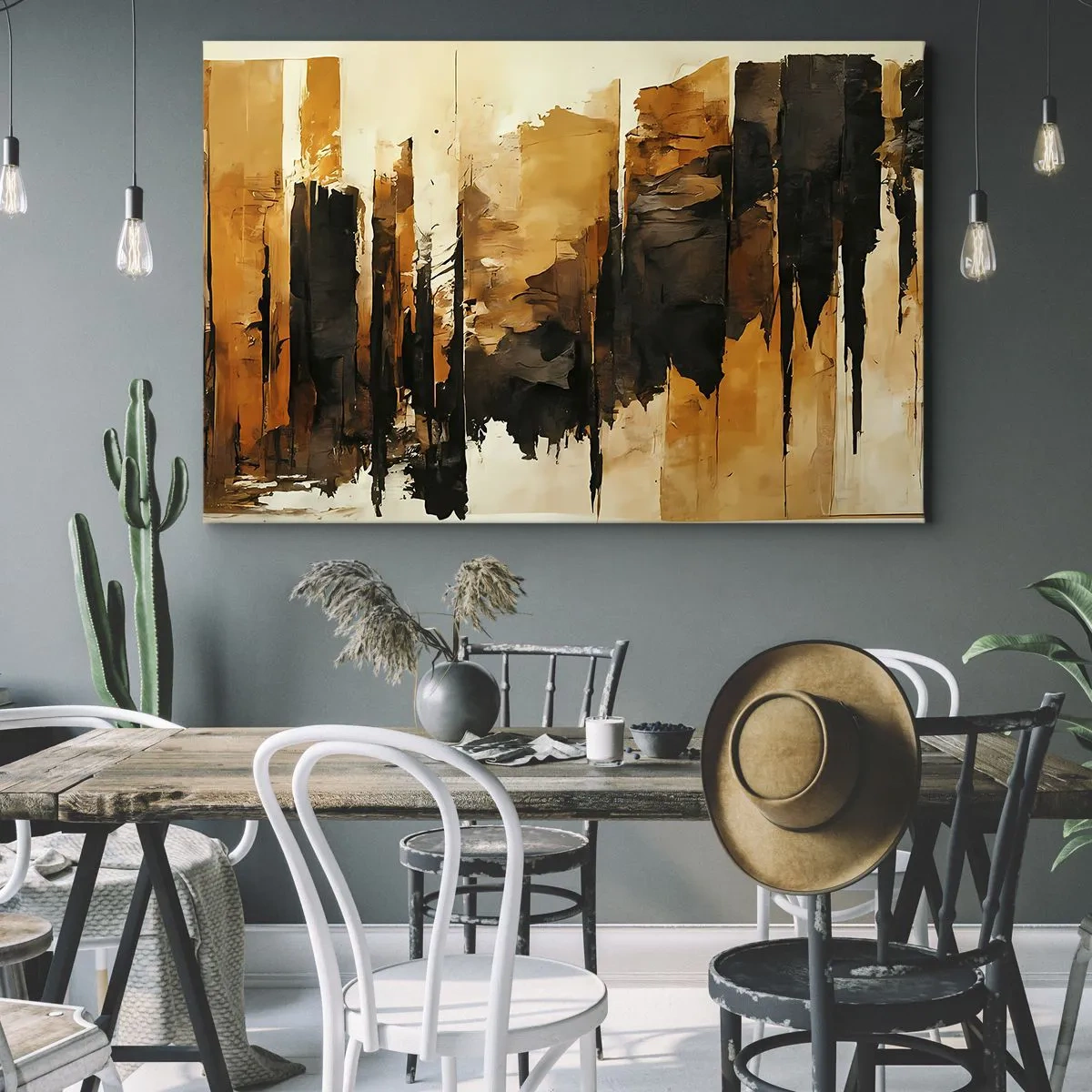 Obraz na plátně - Abstraktní zlaté a černé pruhy v umělecké kompozici - 70x50cm - Harmonie černé a zlaté - Moderní nástěnná dekorace do obývacího pokoje a ložnice ARTTOR