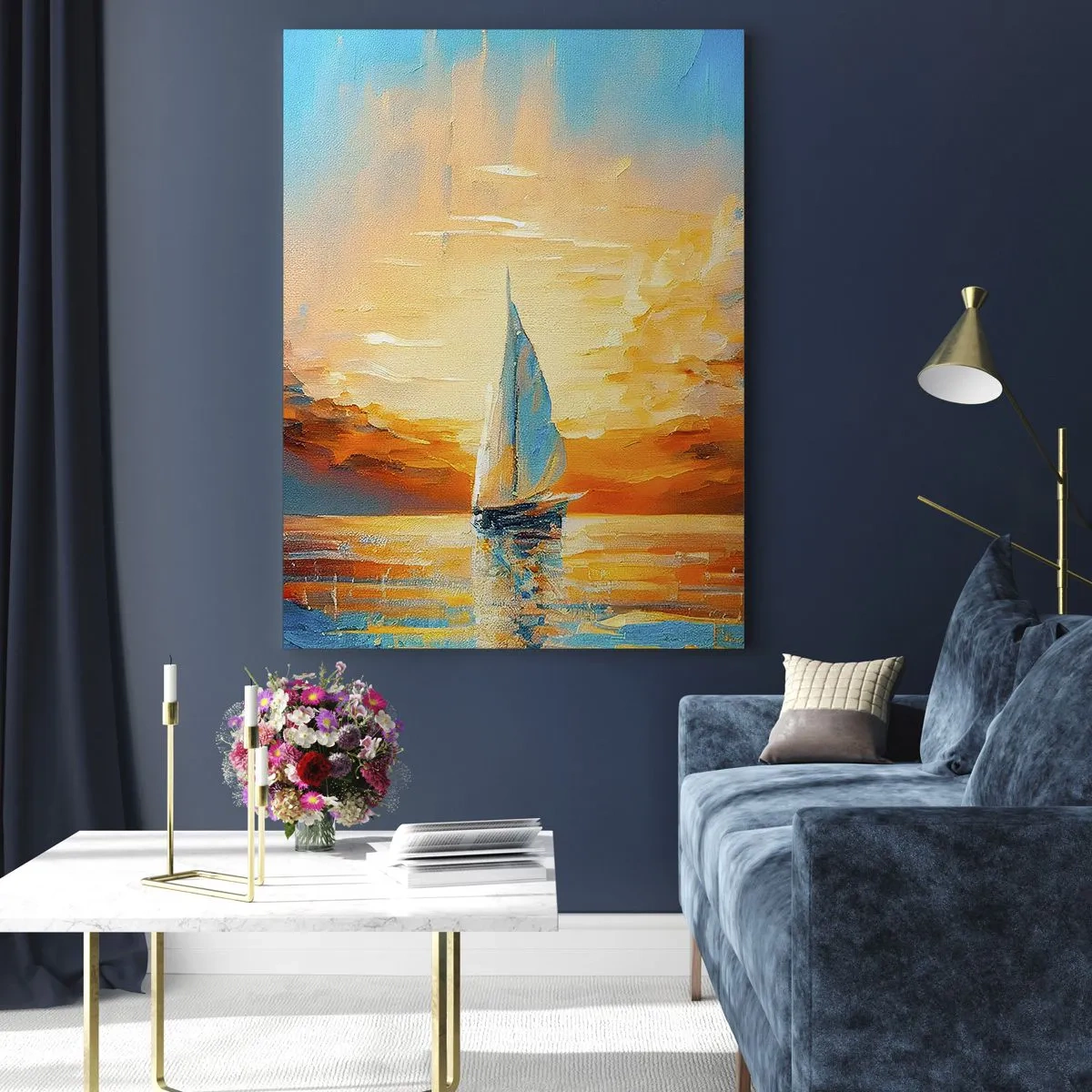 Obraz na skle - Plavba ve zlatě - 50x70 cm