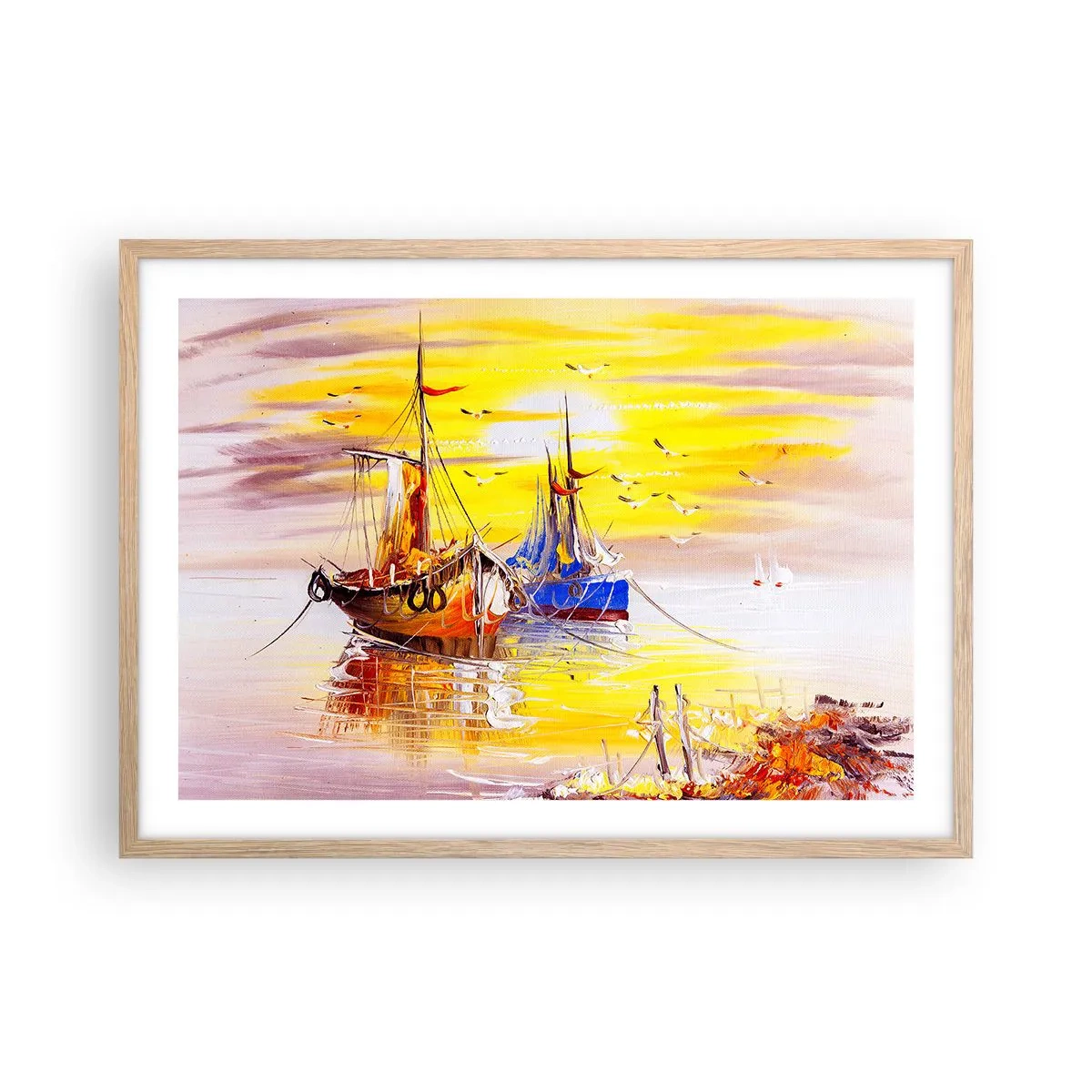 Plakát v rámu světlý dub - Zasloužený odpočinek v přístavu - 70x50 cm