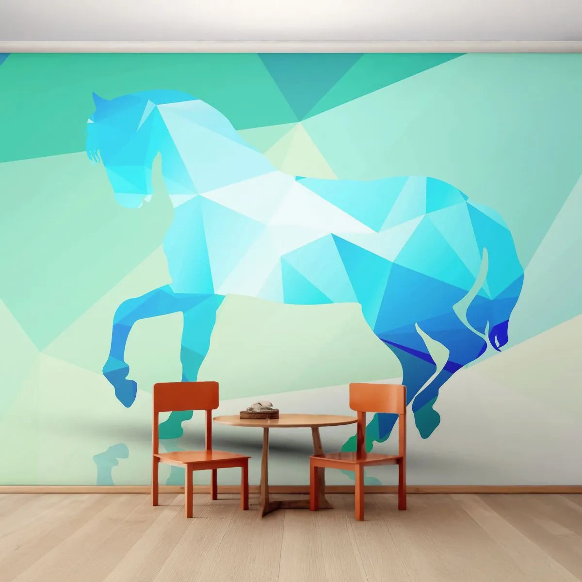 Fototapeta Samolepicí Deluxe Sticker - Geometrický kůň v tyrkysu - Zvířata, Kůň, Geometrický obrazec - 250x175 cm