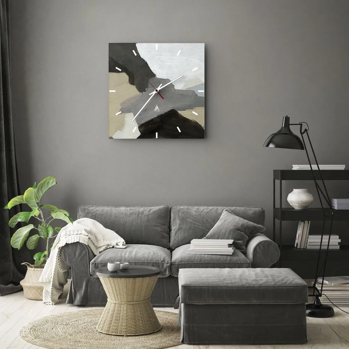 Nástěnné hodiny - Abstrakce: křižovatka šedi - 40x40 cm