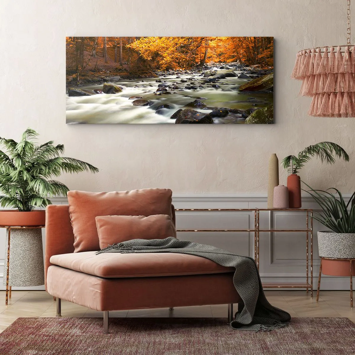 Obraz na plátně - Potok ve zlatém lese - 100x40 cm