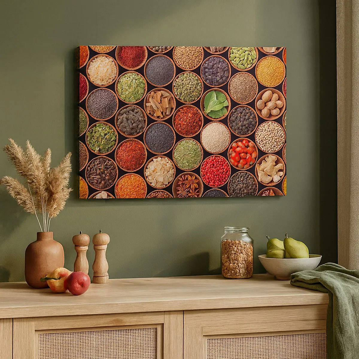 Obraz na plátně - Barevné koření v kulatých nádobách - 70x50cm - Všechny chutě světa - Moderní nástěnná dekorace do obývacího pokoje a ložnice ARTTOR