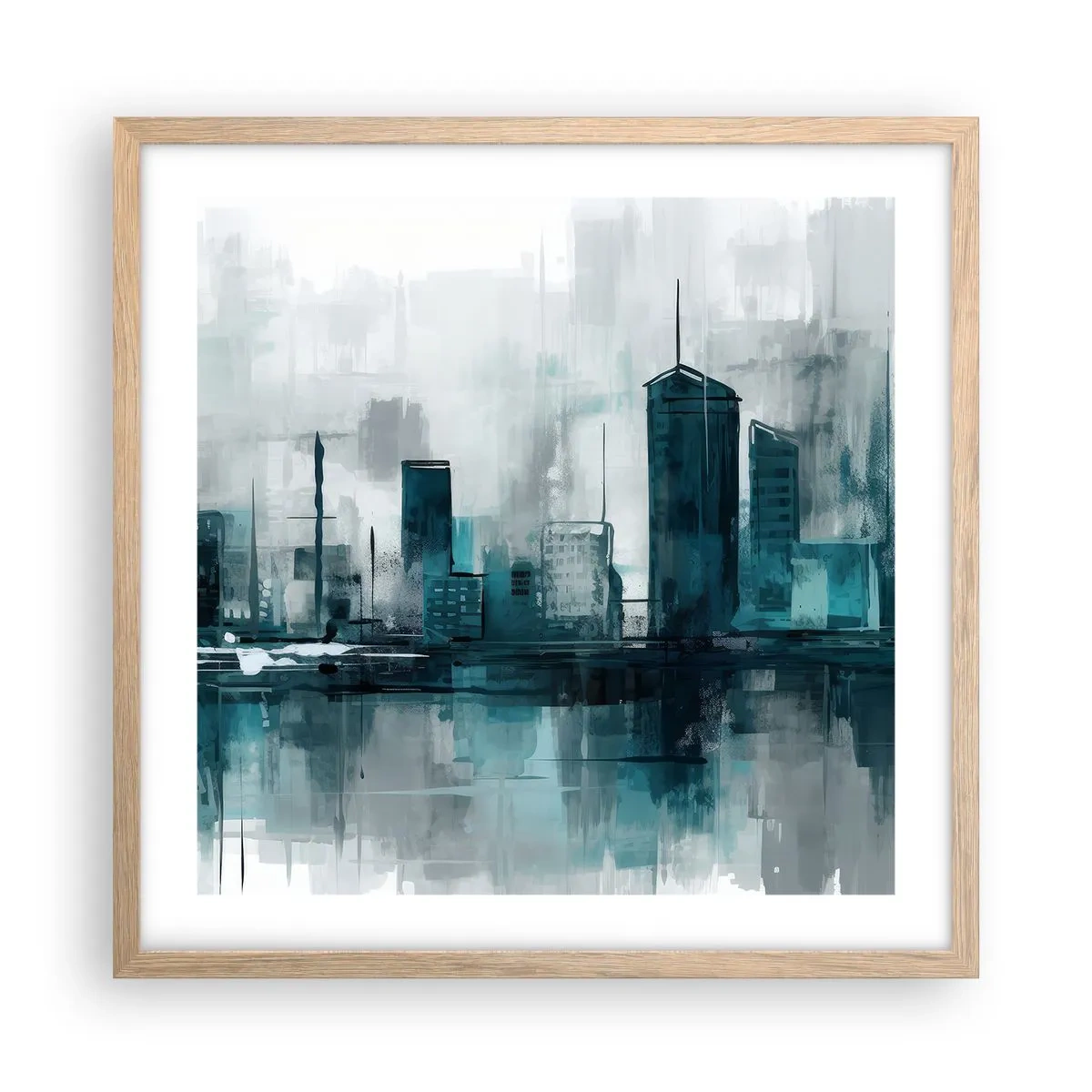 Plakát v rámu světlý dub - Město v barvě deště - 50x50 cm