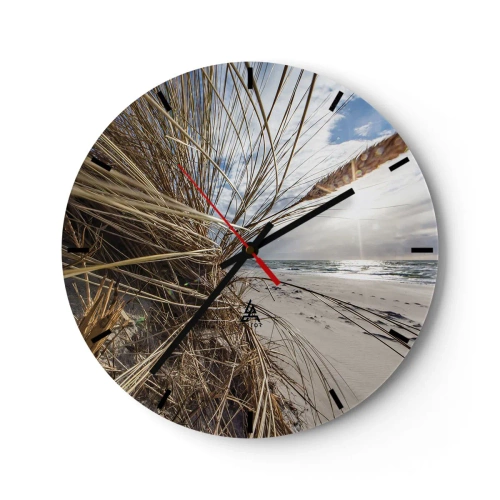 Nástěnné hodiny - Plážová krajina s výhledem na moře skrz trávu - 30x30cm - Setkání živlů - Moderní nástěnná dekorace do obývacího pokoje, kuchyně a ložnice ARTTOR