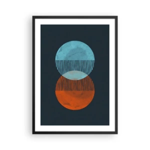 Plakát v černém rámu - Abstraktní kruhy v odstínech modré a oranžové - 50x70cm - Astronomická fantazie - Moderní nástěnná dekorace do obývacího pokoje a ložnice ARTTOR