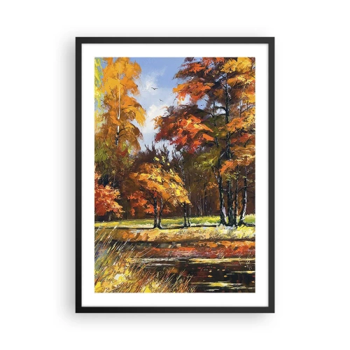 Plakát v černém rámu - Podzimní krajina s barevnými stromy - 50x70cm - Krajinka ve zlaté a hnědé - Moderní nástěnná dekorace do obývacího pokoje a ložnice ARTTOR