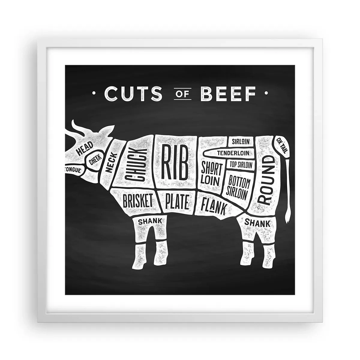 Plakát v bílém rámu - Slabikář řezníka - 50x50 cm