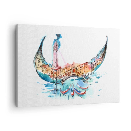 Obraz na plátně - Akvarelová kompozice Benátek ve tvaru gondoly - 70x50cm - Plujeme městem - Moderní nástěnná dekorace do obývacího pokoje a ložnice ARTTOR