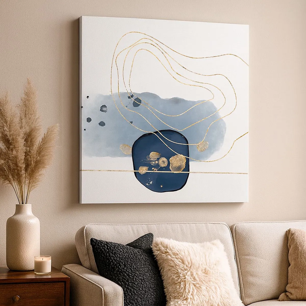 Obraz na plátně - Modro-zlatá fantazie - 30x30 cm