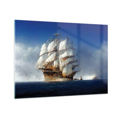 Obraz na skle - Plachetnice na volném moři uprostřed mořské mlhy - 70x50cm - The great glory! - Moderní nástěnná dekorace do obývacího pokoje a ložnice ARTTOR