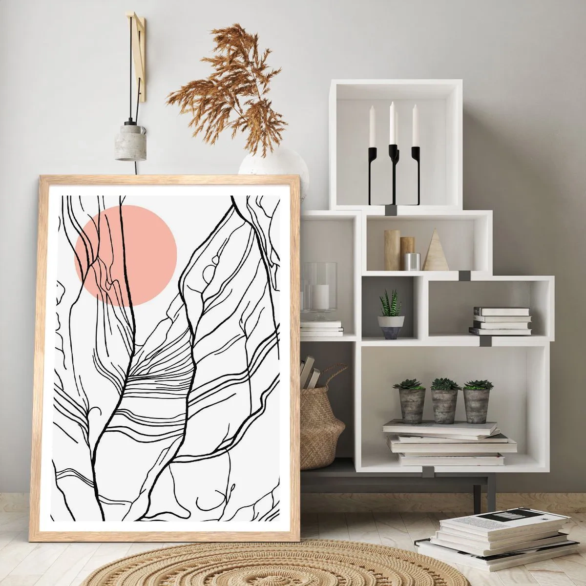 Plakát v rámu světlý dub - V síti větviček - 50x70 cm