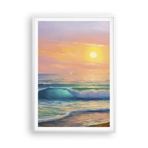 Plakát v bílém rámu - Tyrkysová píseň vln - 70x100 cm