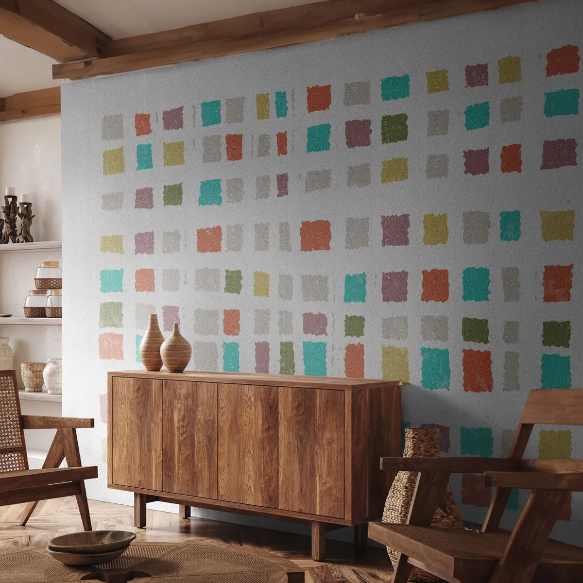 Fototapeta Samolepicí Deluxe Sticker - Neznámá hra - Pastel, Čtverce, Minimalismus - 250x175 cm