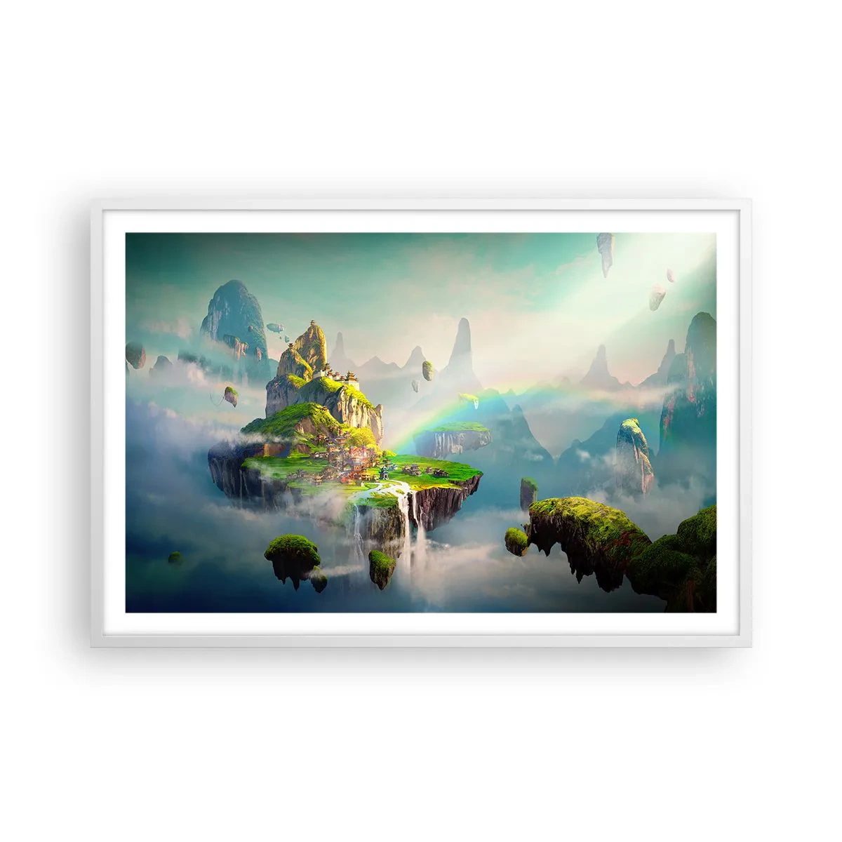 Plakát v bílém rámu - Uprostřed nebe - šťastné ostrovy - 91x61 cm