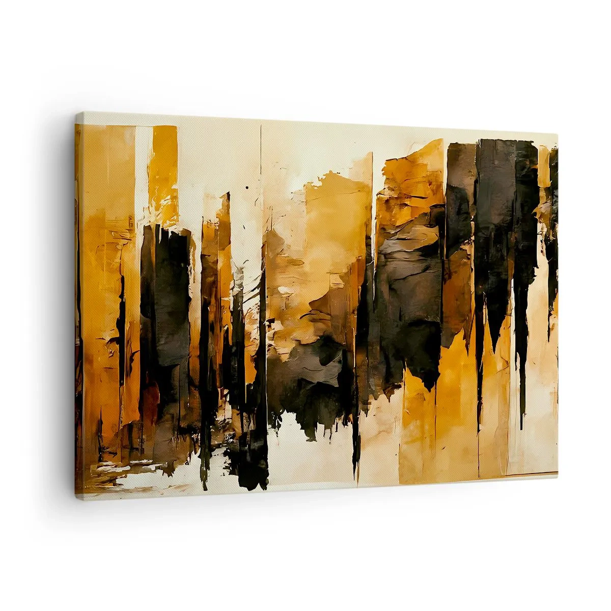 Obraz na plátně - Abstraktní zlaté a černé pruhy v umělecké kompozici - 70x50cm - Harmonie černé a zlaté - Moderní nástěnná dekorace do obývacího pokoje a ložnice ARTTOR
