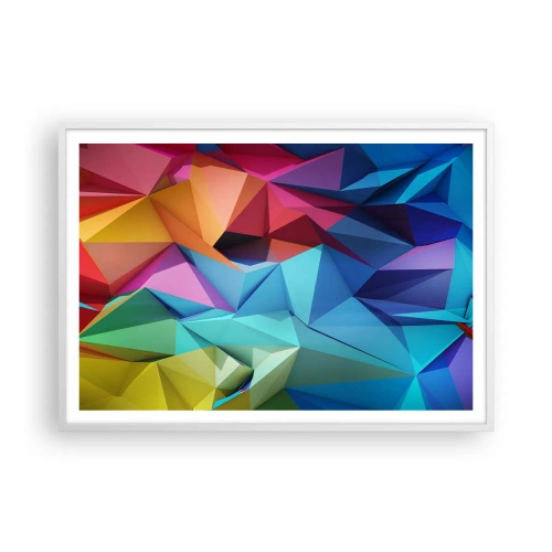 Plakát v bílém rámu - Duhové origami - 100x70 cm