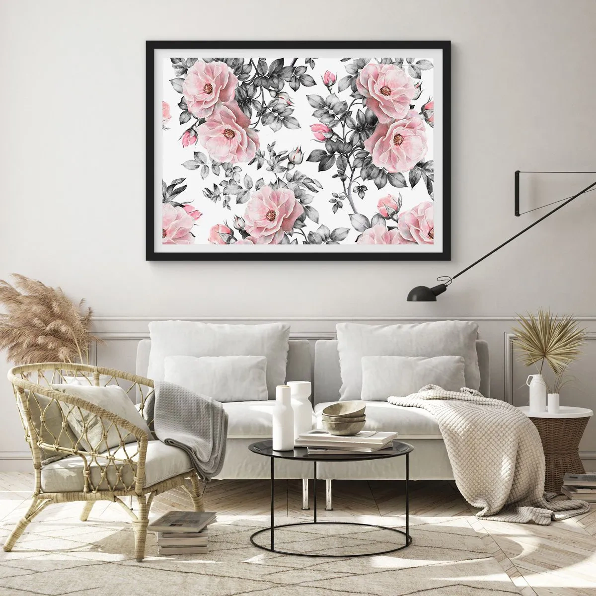 Plakát v černém rámu - Ztratit se v květinách růží - 70x50 cm