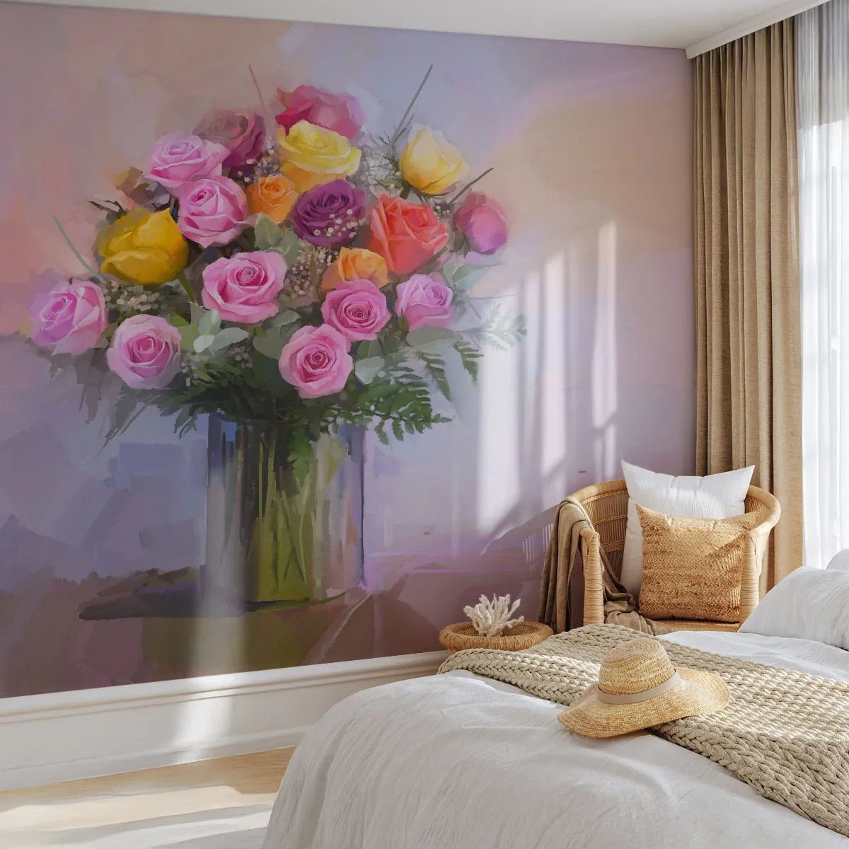 Fototapeta Premium Canvas - Zachycená krása - Váza s květinami, Kytice květin, Kus - 500x350 cm