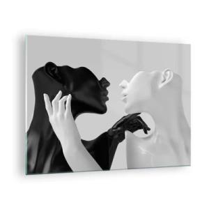 Obraz na skle - Černobílé postavy v smyslném detailním záběru - 70x50cm - Přitažlivost – touha - Moderní nástěnná dekorace do obývacího pokoje a ložnice ARTTOR