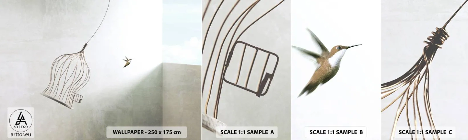 Fototapeta Vzorek Standard Eco - Ve svém živlu - Abstrakce, Pták, Ptačí klec - 100x30 cm