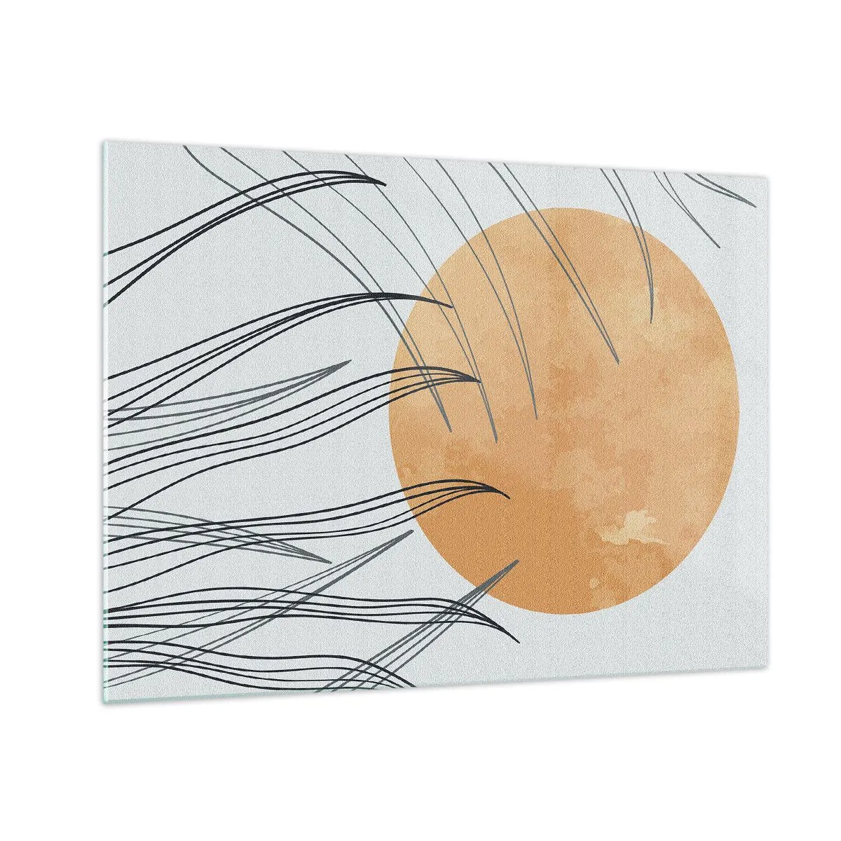 Obraz na skle - Oranžové slunce s dynamickými liniemi na světlém pozadí - 70x50cm - Vždy ke slunci - Moderní nástěnná dekorace do obývacího pokoje a ložnice ARTTOR
