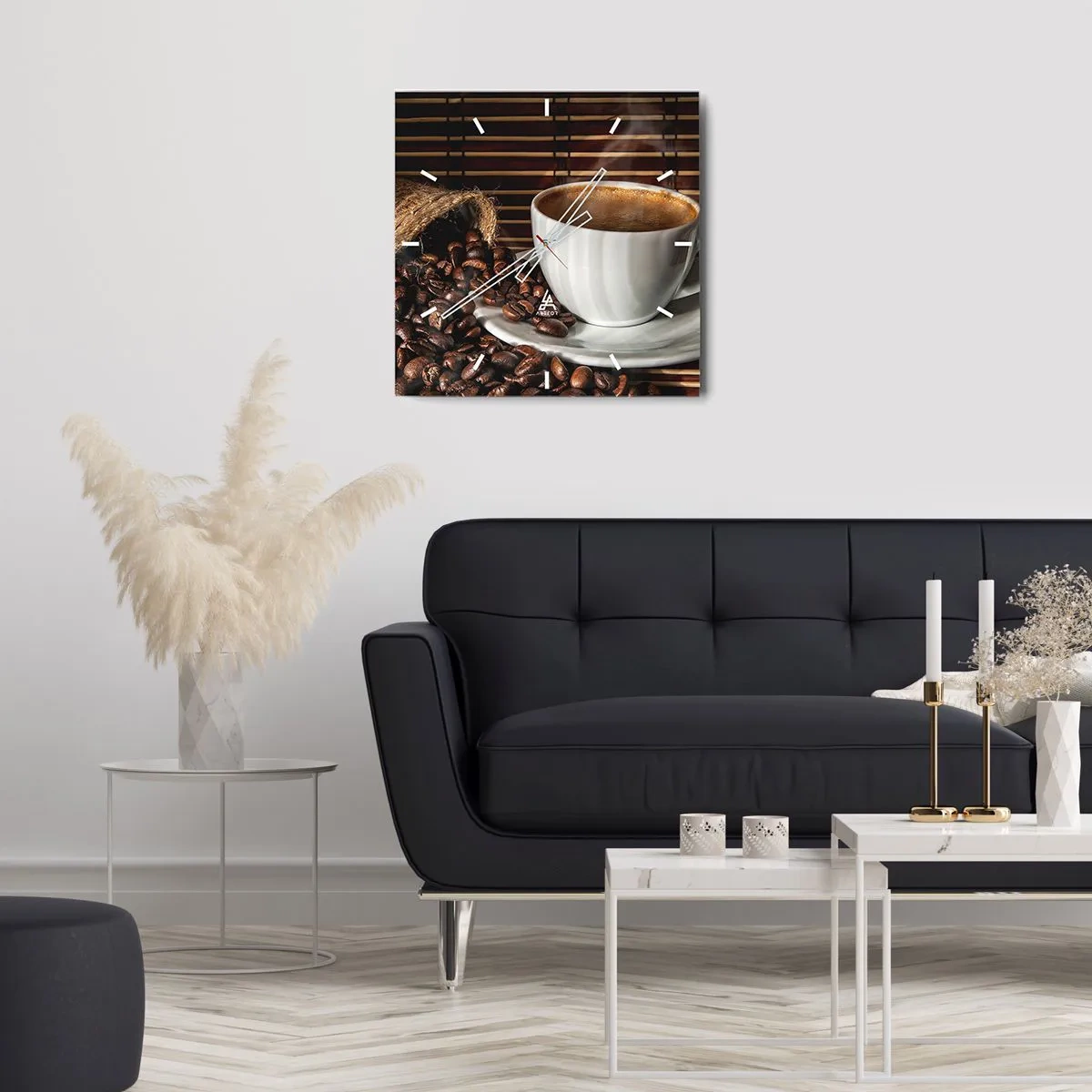 Nástěnné hodiny - Černost uhlí, průzračnost jantaru - 30x30 cm