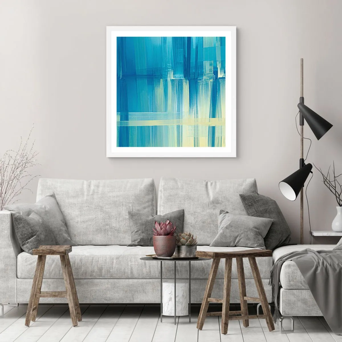 Plakát v bílém rámu - Kompozice v tyrkysu - 40x40 cm