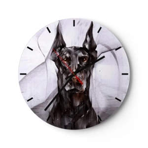 Nástěnné hodiny - Portrét dobermana v moderním geometrickém stylu - 30x30cm - Z urozeného rodu - Moderní nástěnná dekorace do obývacího pokoje, kuchyně a ložnice ARTTOR