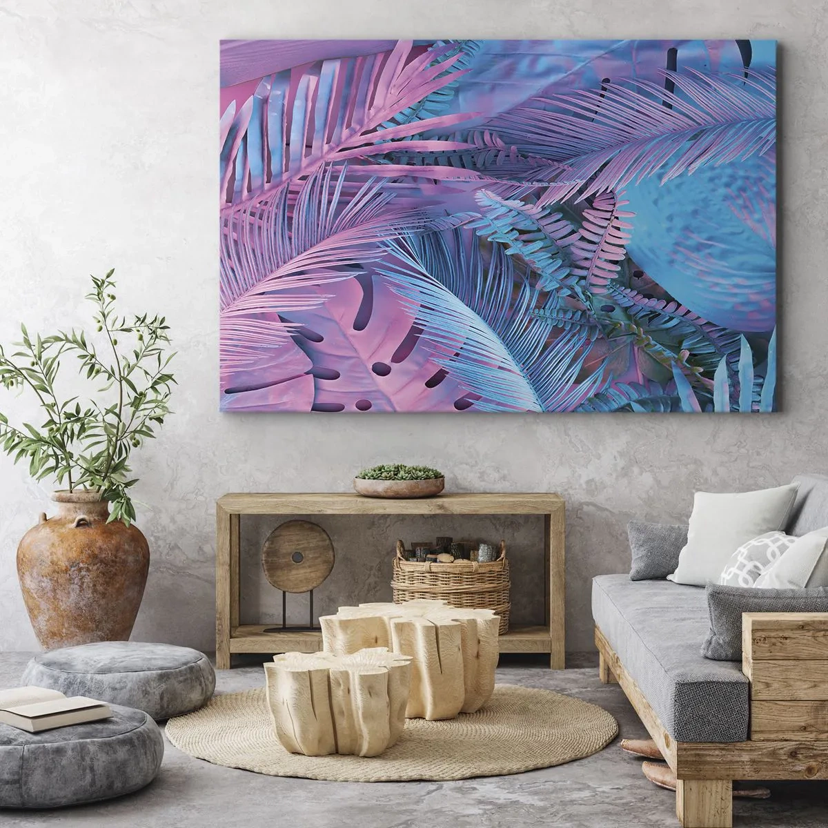 Obraz na plátně - Tropy v růžové a modré - 70x50 cm