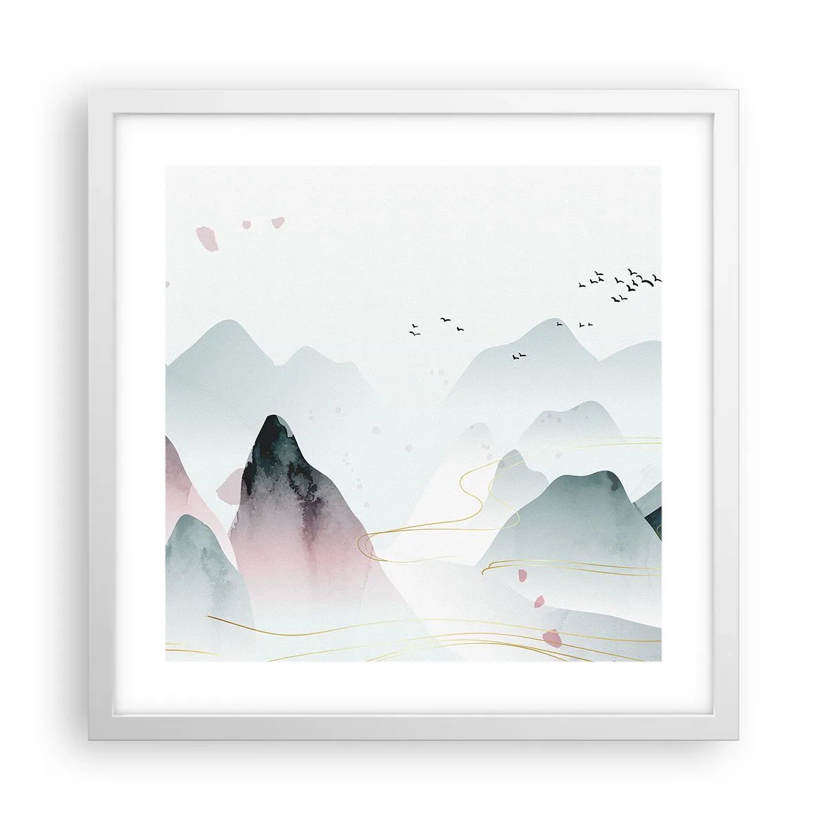 Plakát v bílém rámu - Přes vrcholy - 40x40 cm