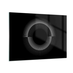 Obraz na skle - Bílé paprsky tvořící kruh na černém pozadí - 70x50cm - Černé slunce - Moderní nástěnná dekorace do obývacího pokoje a ložnice ARTTOR