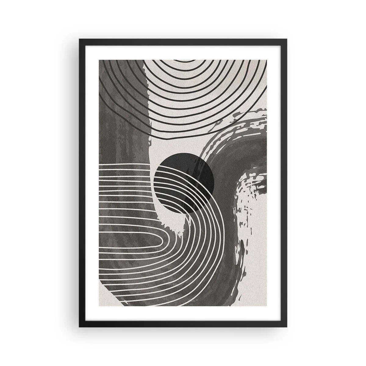 Plakát v černém rámu - Geometrická abstrakce v odstínech šedé a černé - 50x70cm - Ovál vítězí - Moderní nástěnná dekorace do obývacího pokoje a ložnice ARTTOR